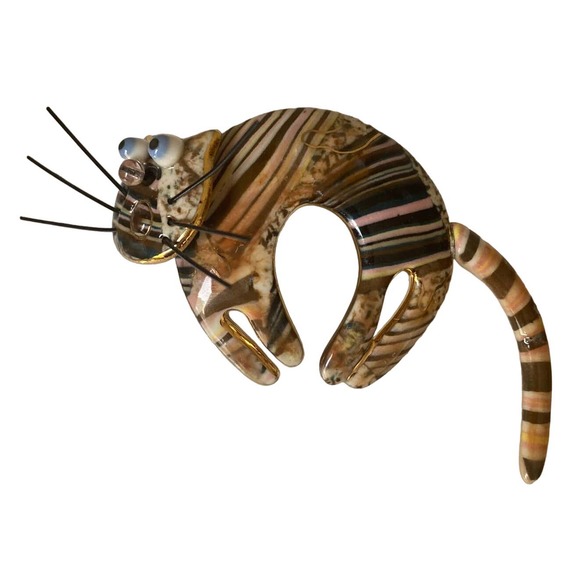 CYNTHIA CHUANG Jewelry 10 Funky Arching Cat Kinetic Pin Moveable Head RARE - Picture 1 of 7